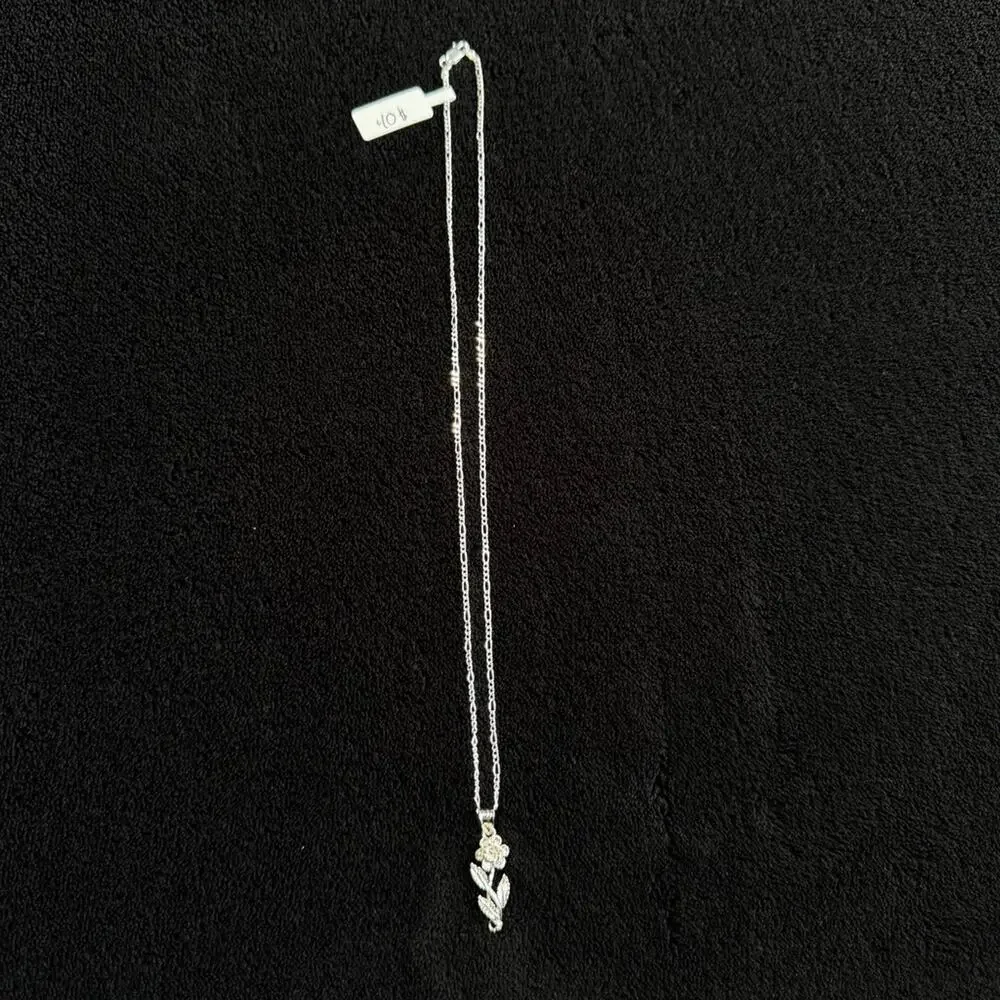 Sterling Silver Flower Pendant Necklace 20 Inch Figaro Chain 925 Italy
